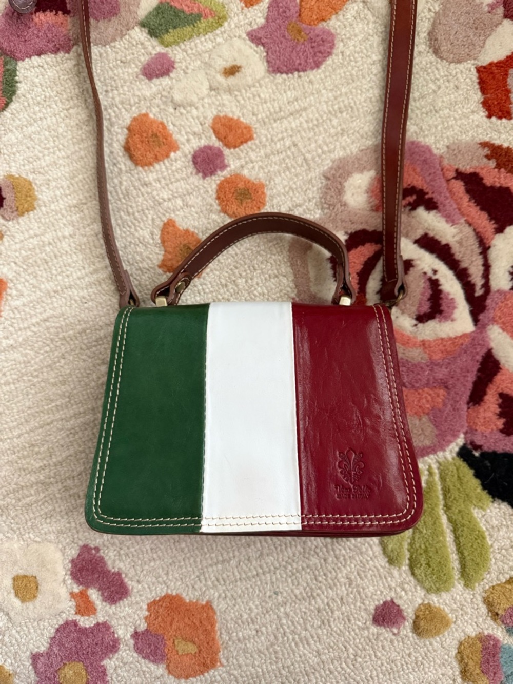 Tricolor Leather Crossbody Bag - Green White Red
